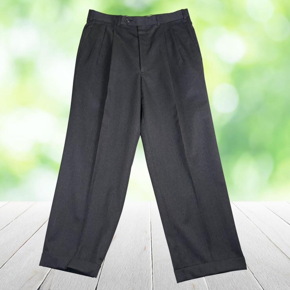 Vtg JB BRITCHES Wool Dress Pants Pleated Cuffed Classic Fit Gray USA Mens 34x27